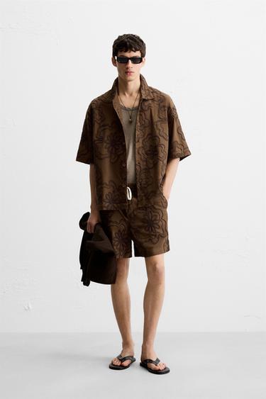 TEXTURED EMBROIDERY SHIRT - Chocolate by Zara
