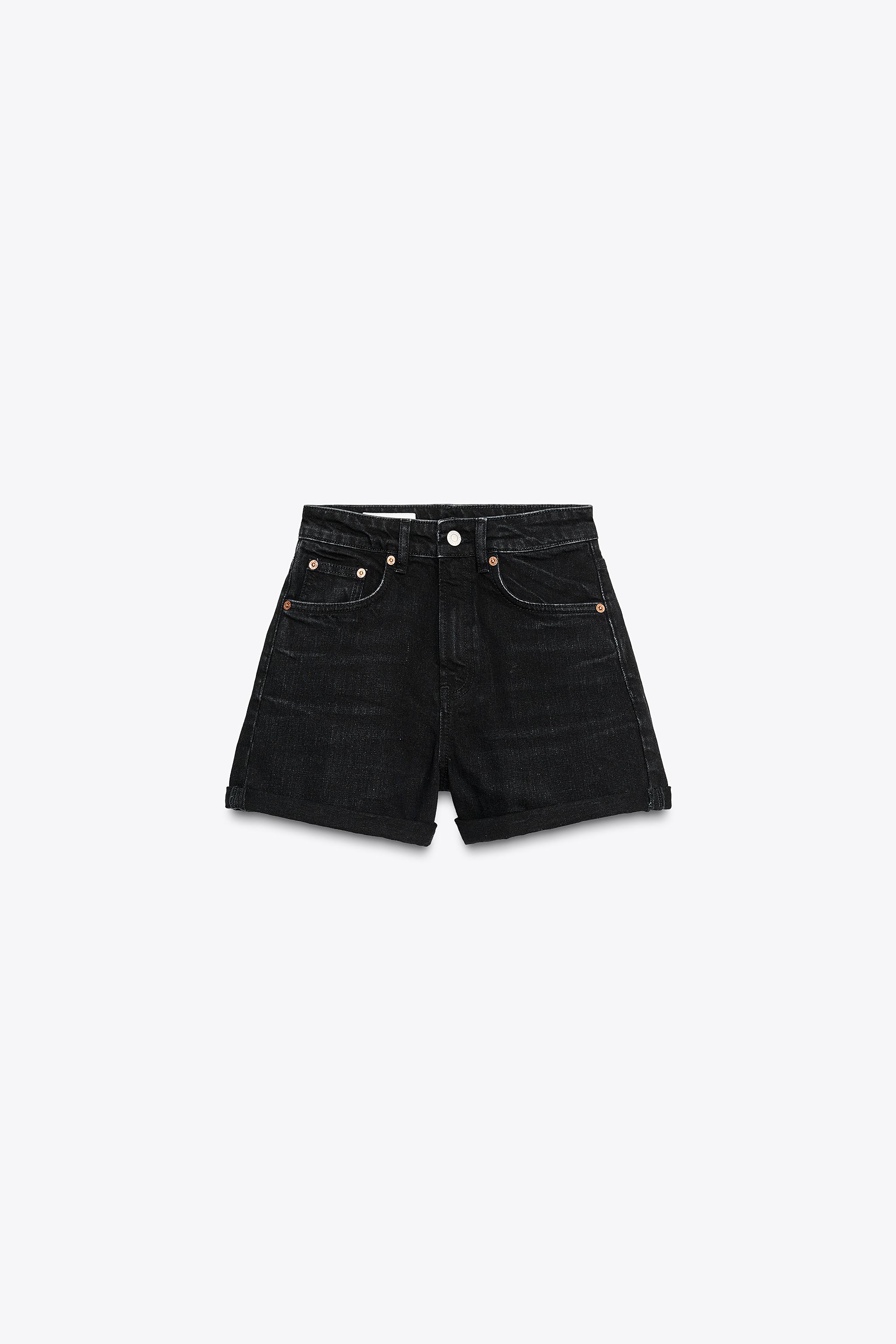 ZARA ハイウエストTRFマムフィットバミューダパンツ 8197/107 ハイウエストTRFマムフィットバミューダパンツ - ブルー | ZARA