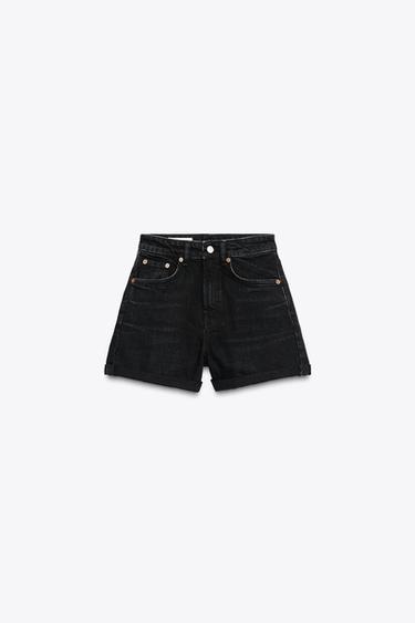 HIGH-WAIST MOM FIT TRF BERMUDA SHORTS - Faded black by Zara