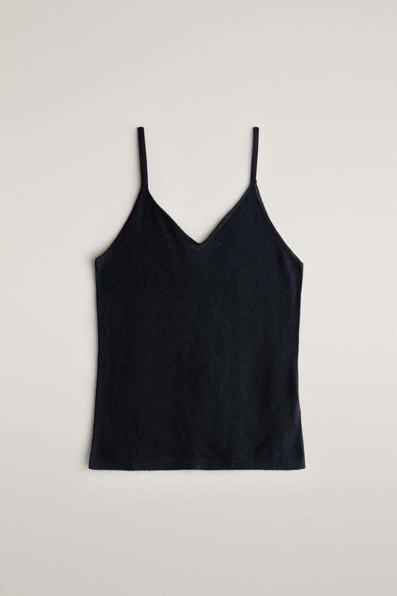Zara PLAIN WOOL SILK SUEDE TOP - Blue - Image 0