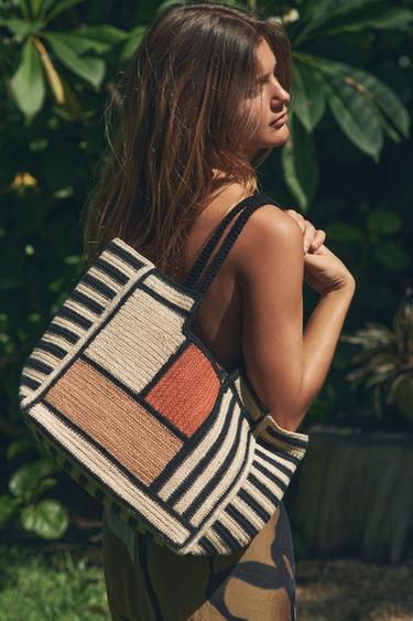 BOLSO YUTE RAYAS - Tostado de Zara
