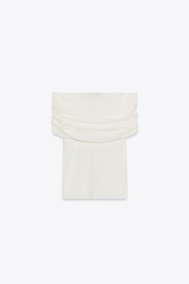 Zara OFF-THE-SHOULDER KNIT TOP - Ecru