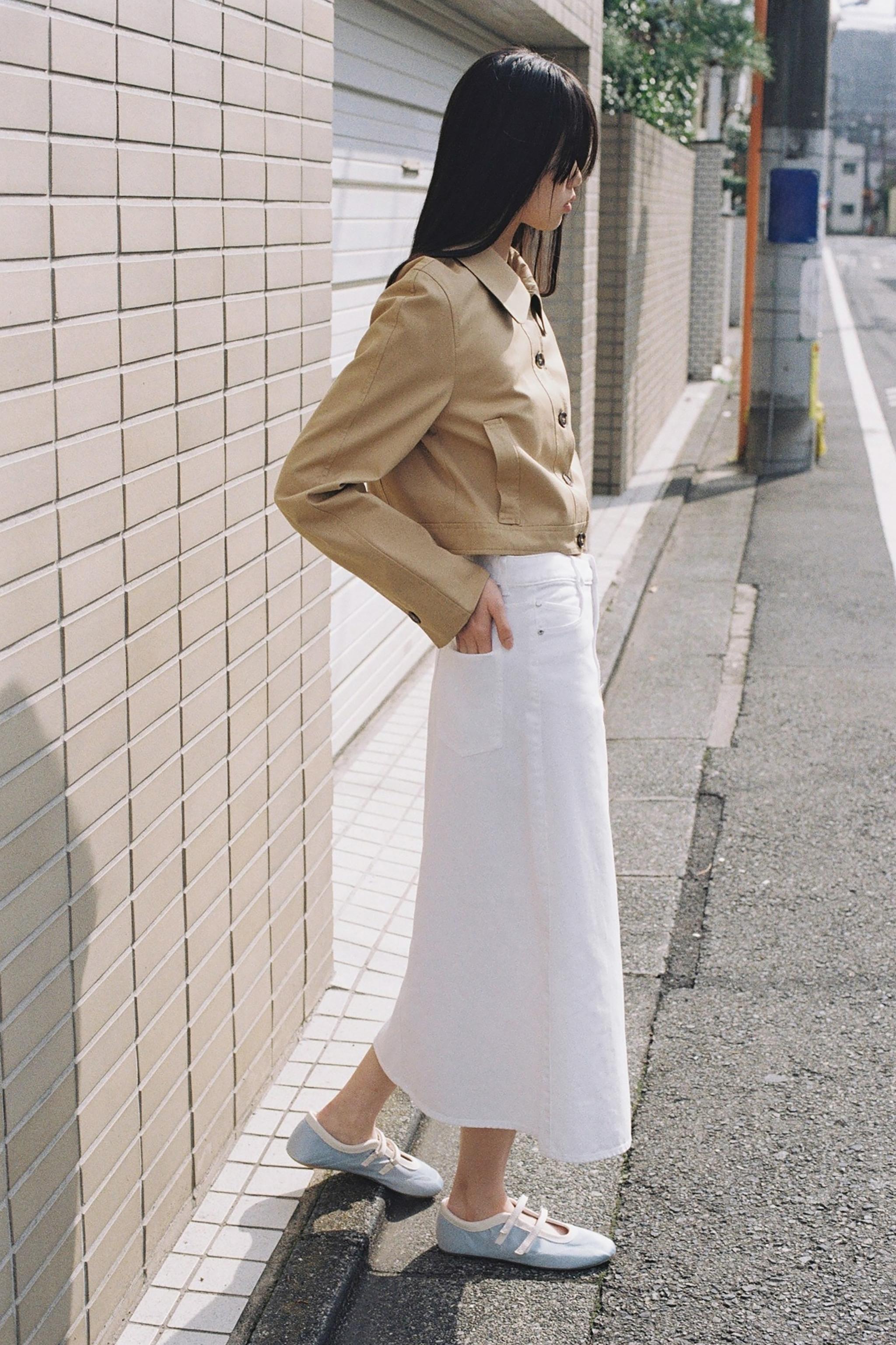 Z1975 デニムミディ丈スカート - ホワイト | ZARA Japan / 日本
