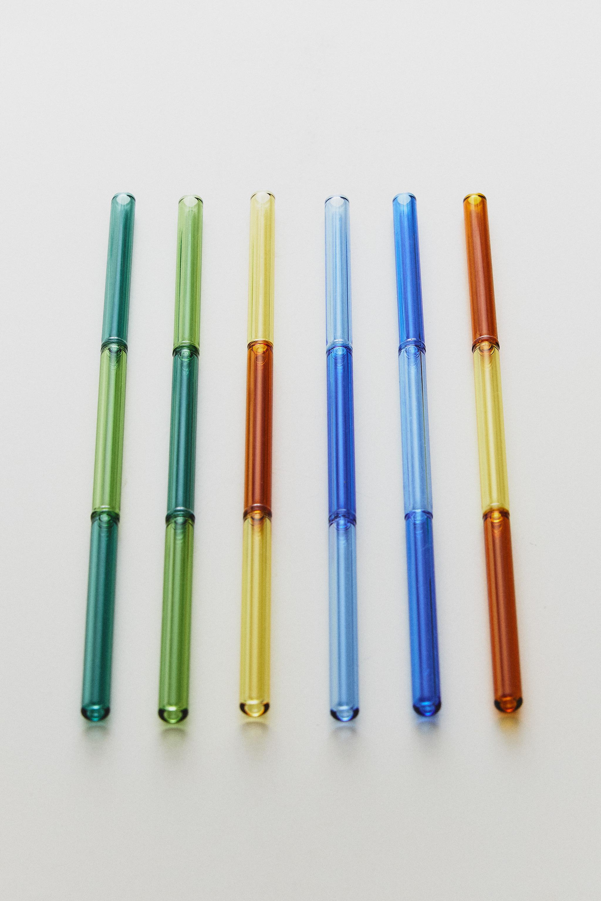 COLOURED BOROSILICATE GLASS STRAW SET (PACK OF 6)
