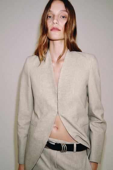 ZW COLLECTION STRIPED LONG BLAZER - Sand / Marl by Zara