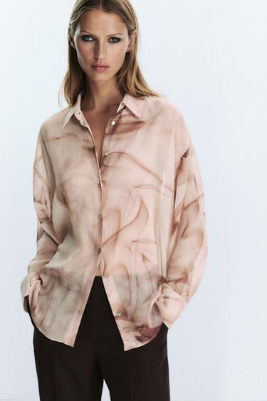 Zara TIE-DYE PRINT COTTON GAUZE BLOUSE - Multicolored