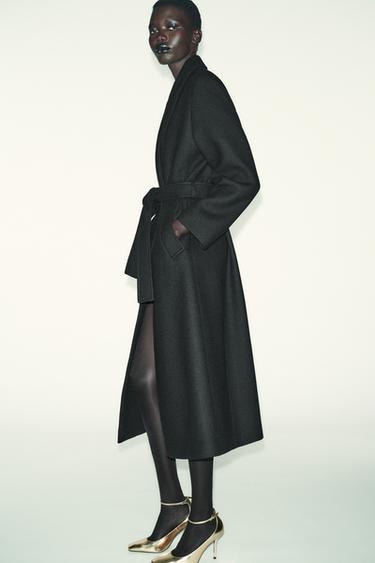 LONG WOOL COAT WITH BELT - Black by Zara - Image 3