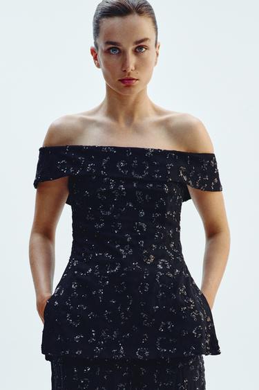 TOP GILET SEQUINS - Noir de Zara