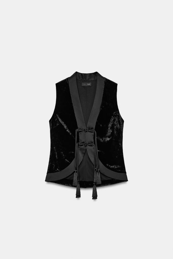 COMBINED VELVET WAISTCOAT WITH FROG FASTENING - Black by Zara - Image 0