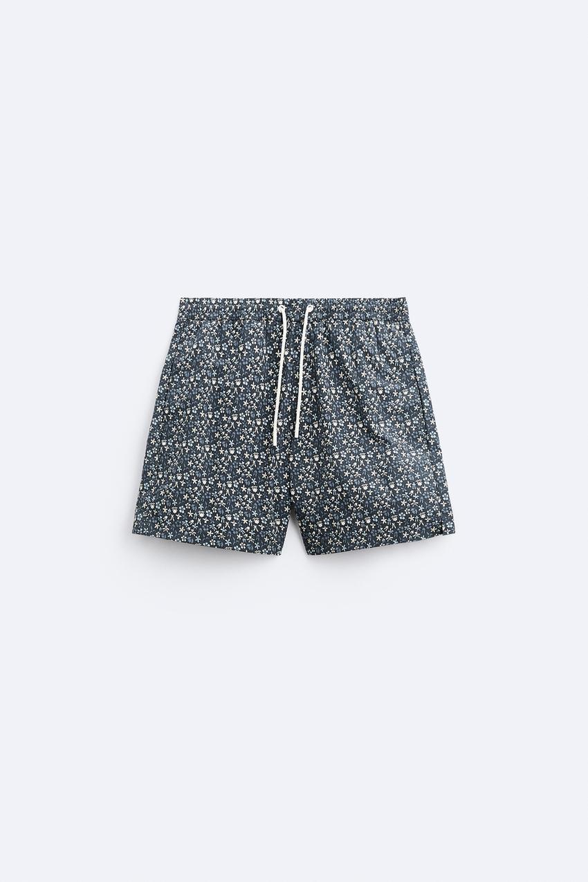 FLORAL PRINT SWIMMING TRUNKS - Blue / Grey