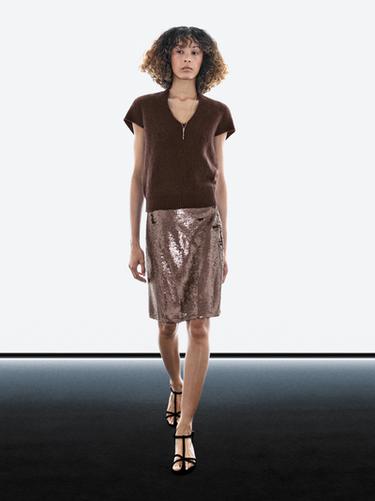 Jupe courte mate à paillettes - Bordeaux de Zara - Image 0