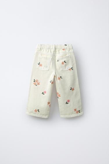 JUPE-CULOTTE EN SERGÉ À FLEURS BRODÉES - Écru de Zara - Image 1