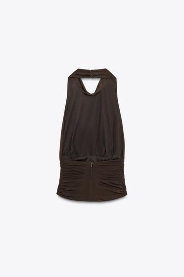 DRAPED HALTER TOP - Dark brown by Zara - Image 7