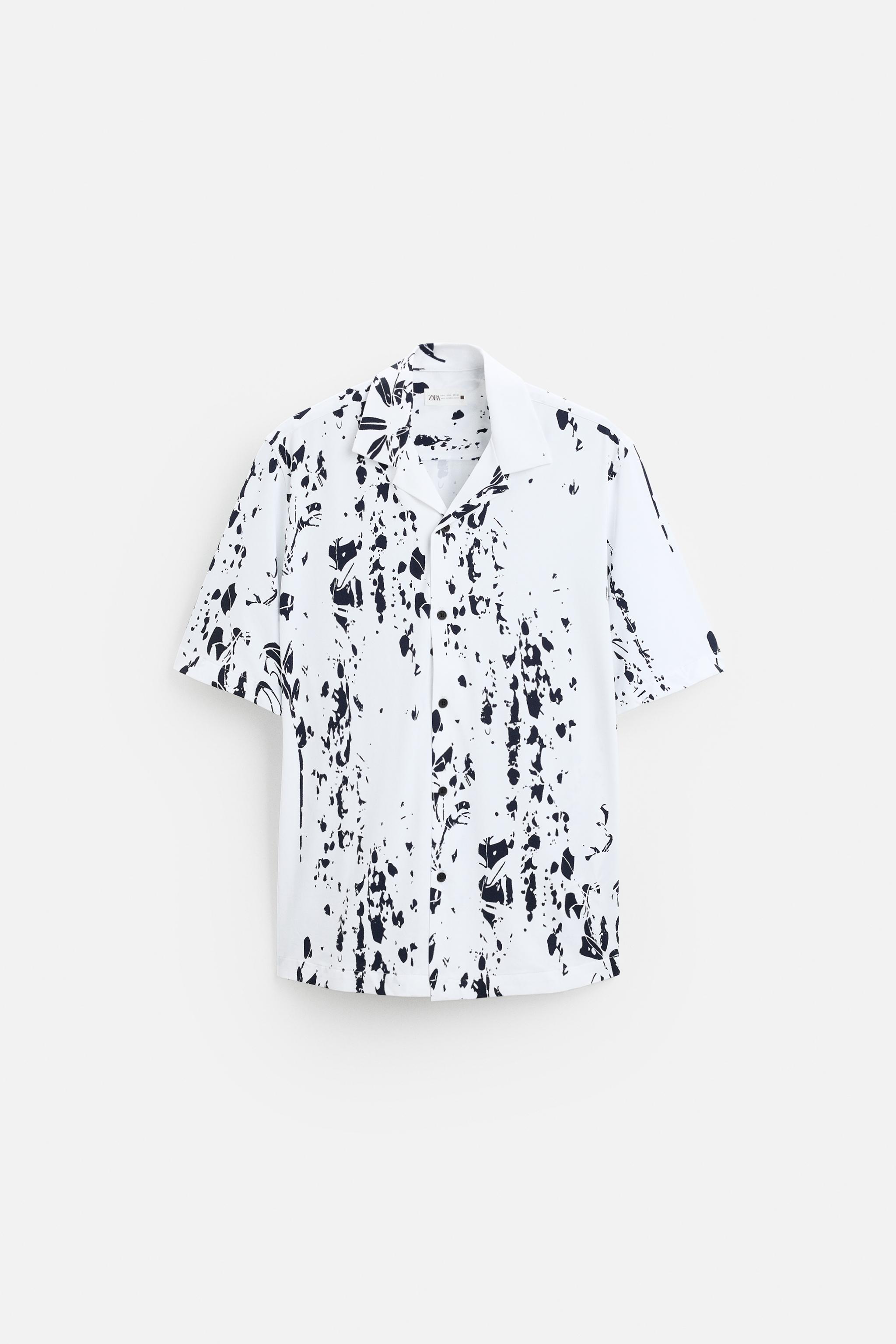 ZARA リーフプリント ストレッチシャツ 7545/296 LEAF PRINT STRETCH SHIRT - White | ZARA United States