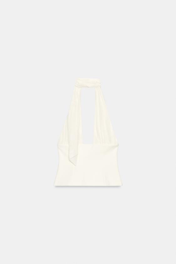 TOP HALTER COMBINADO TUL - Blanco roto de Zara - Imagen 0