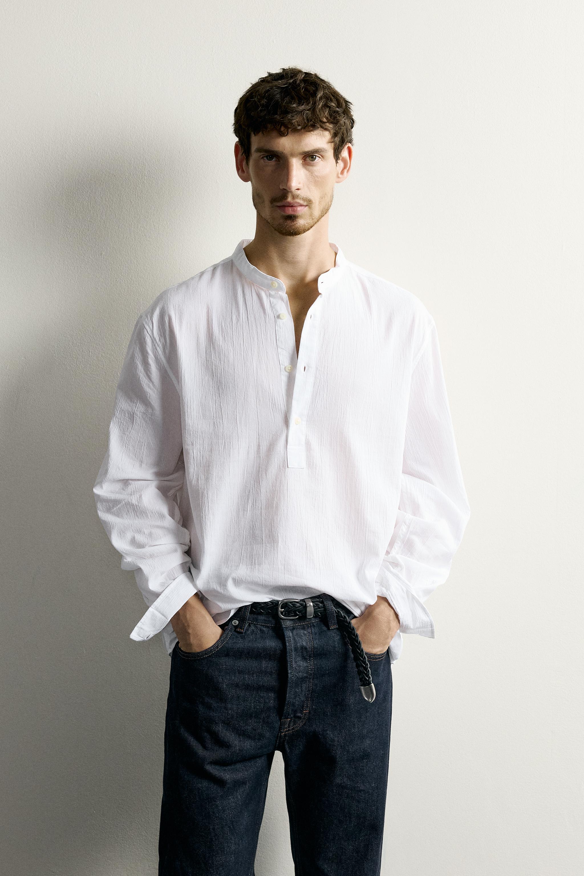 WRINKLED EFFECT POLO SHIRT — White