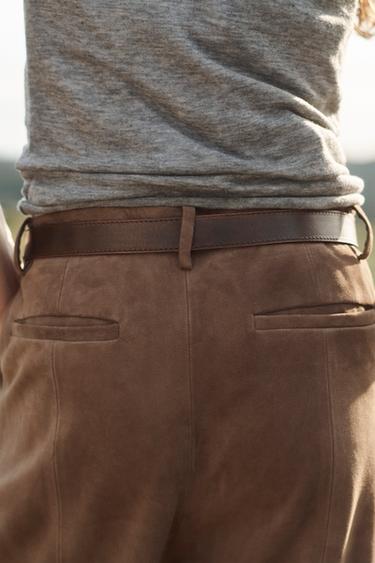 100% SUEDE DARTED TROUSERS LIMITED EDITION - Brown / Taupe by Zara - Image 2