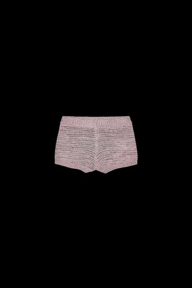 Zara TEXTURED KNIT SHORTS - Mauve