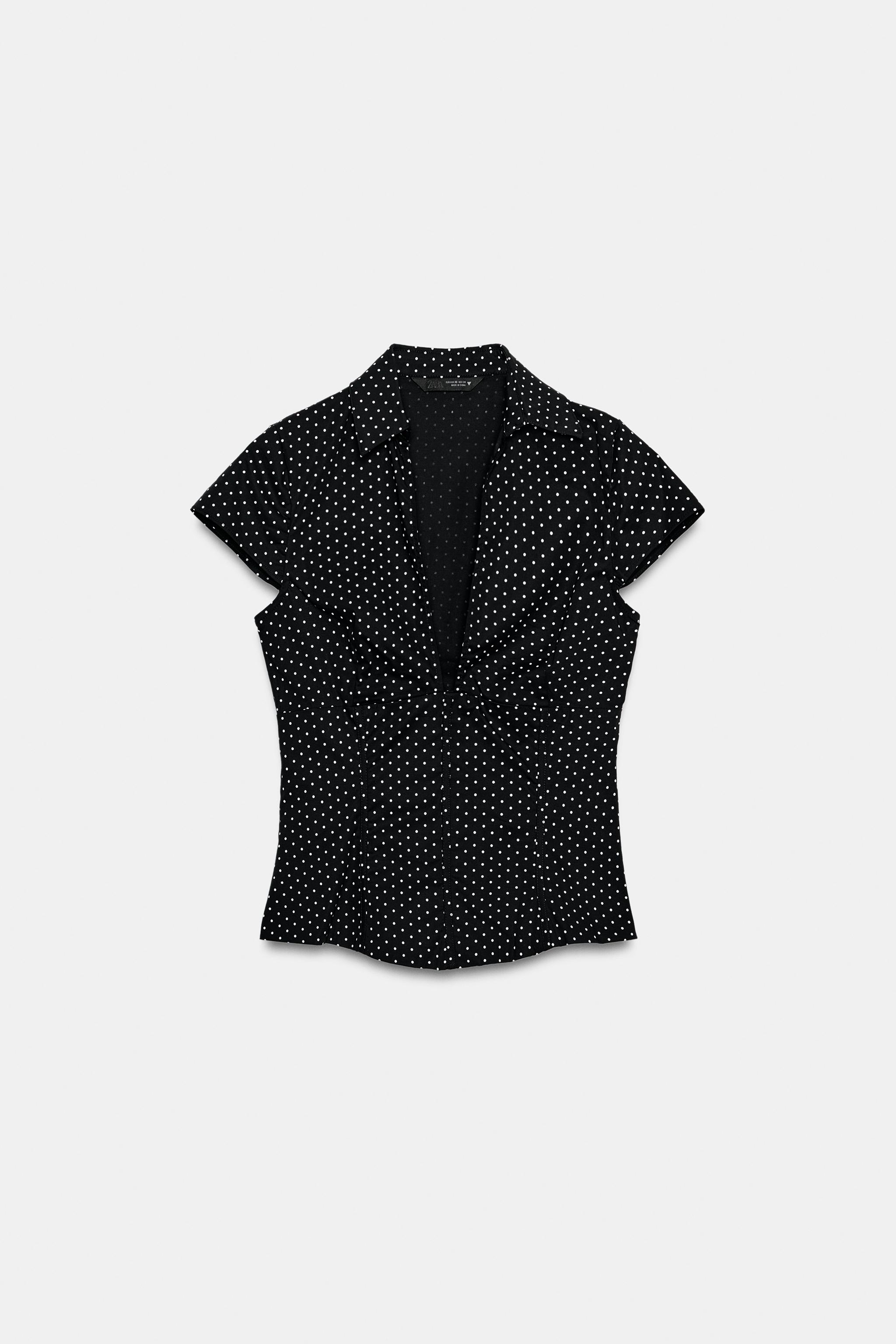 POLKA DOT CORSET-STYLE POPLIN SHIRT
