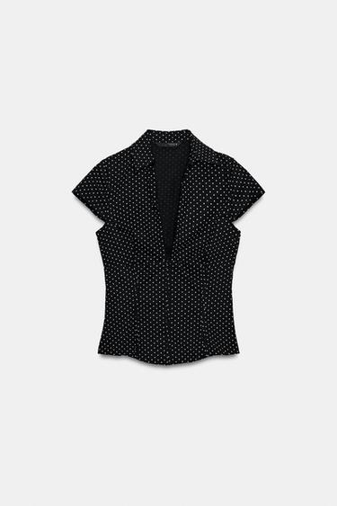 ТОП ИЗ ПОПЛИНА В ГОРОШЕК В КОРСЕТНОМ СТИЛЕ — Черный / Белый от Zara