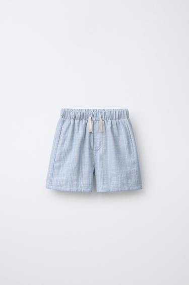 STRIPED BERMUDA SHORTS WITH COTTON AND LINEN - Blue by Zara