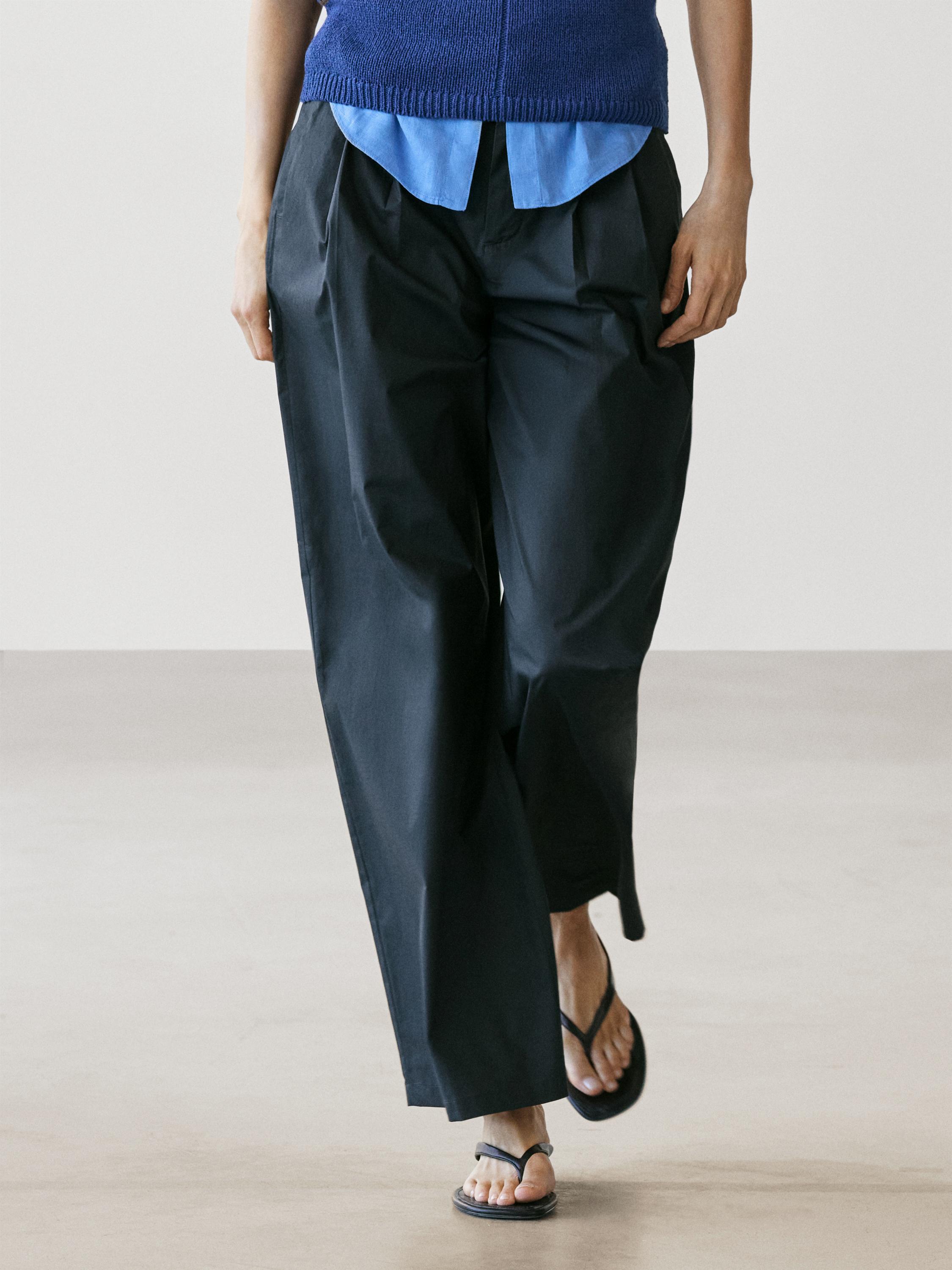Darted cotton barrel fit trousers