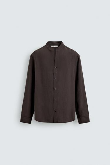 FLOWING BAND COLLAR SHIRT - Brown by Zara