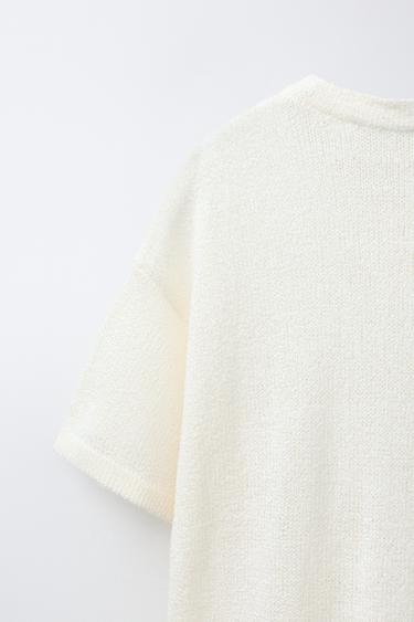 T-SHIRT EN MAILLE RUSTIQUE - Écru moyen de Zara - Image 3