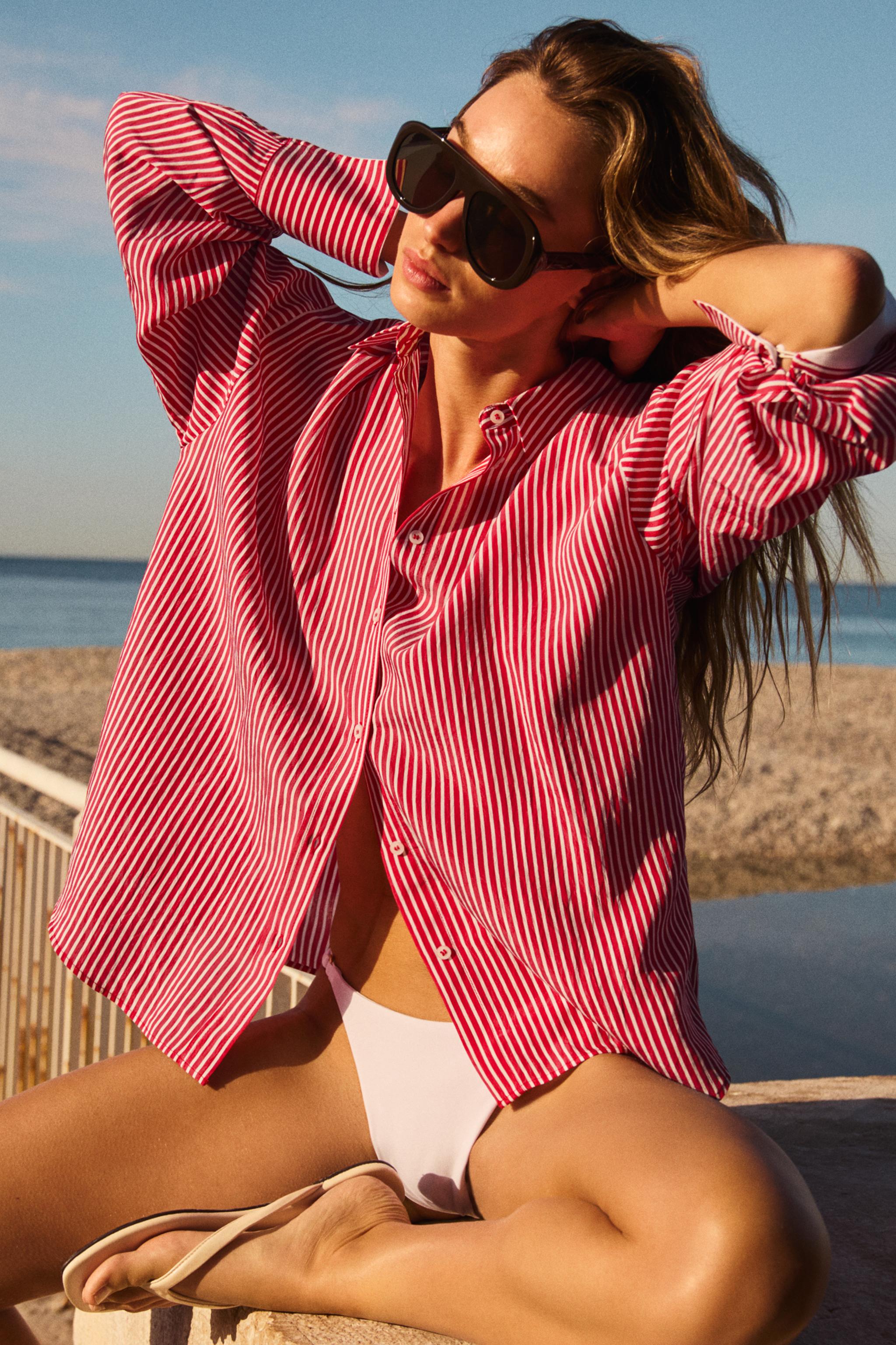 Женские рубашки Zara CONTRAST CUFF STRIPED SHIRT