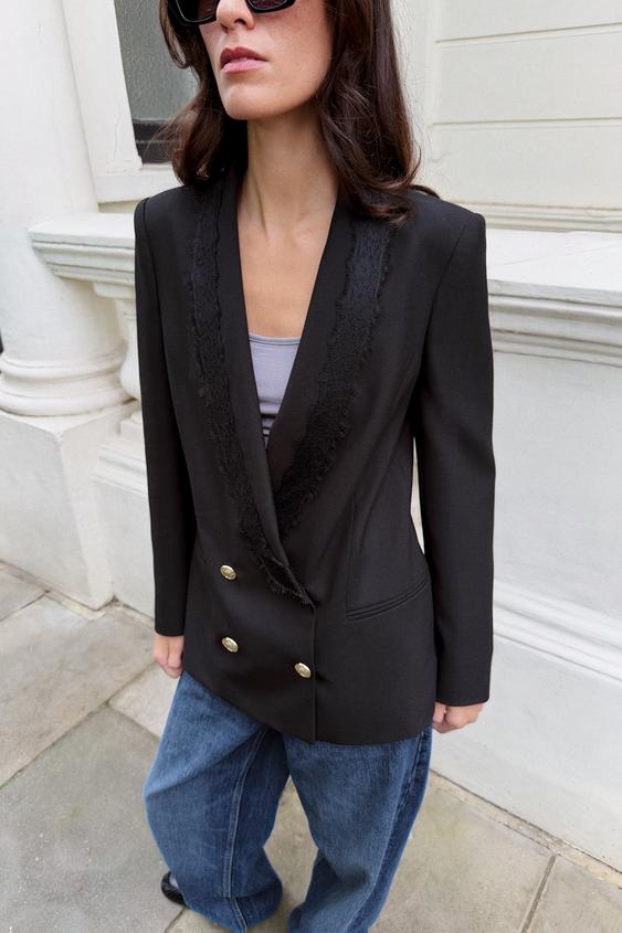VESTE CROISÉE EN DENTELLE - Noir de Zara - Image 1