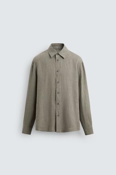 Zara WASHED 100% LINEN SHIRT - Mink