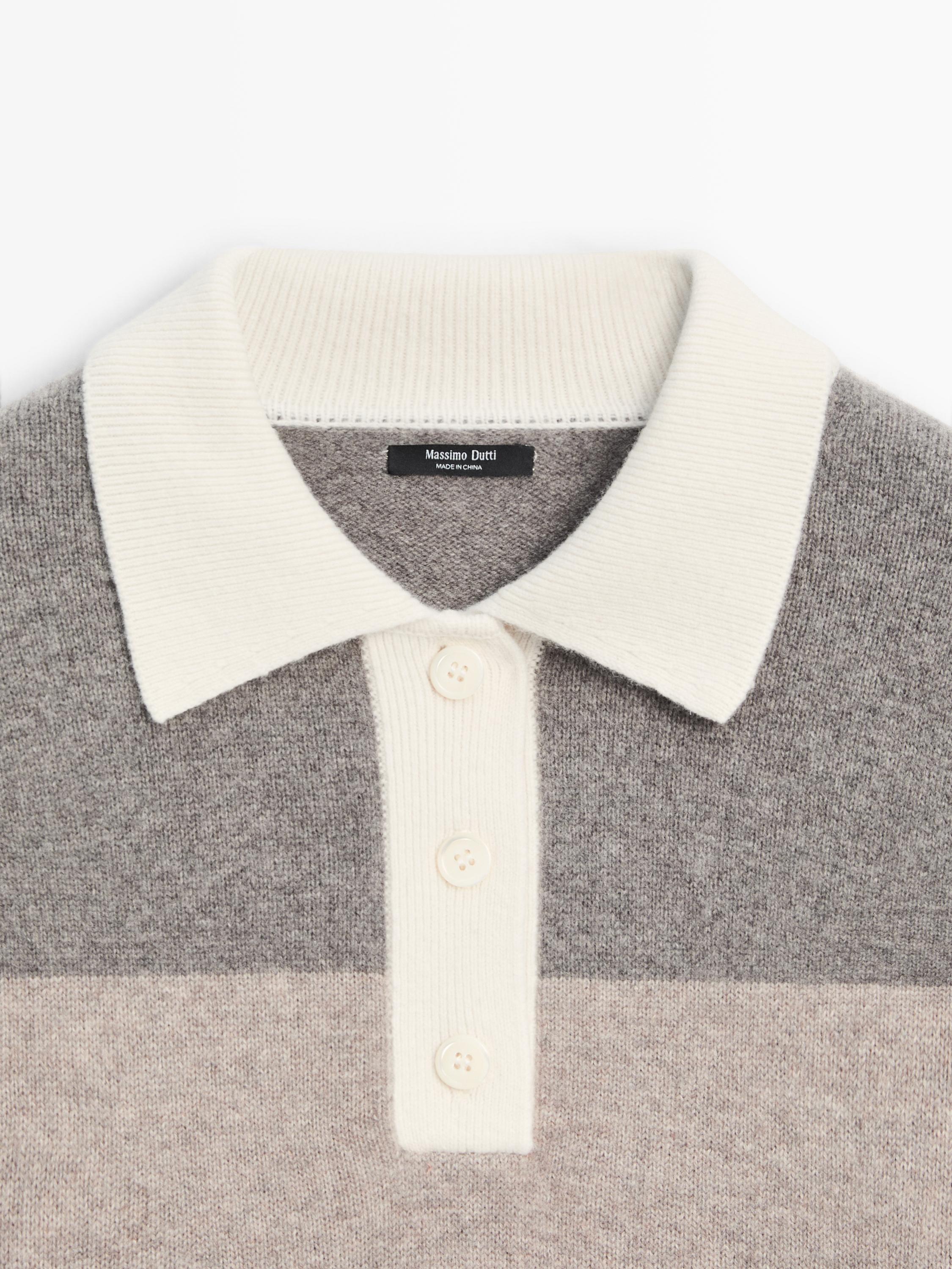 Striped wool blend polo sweater