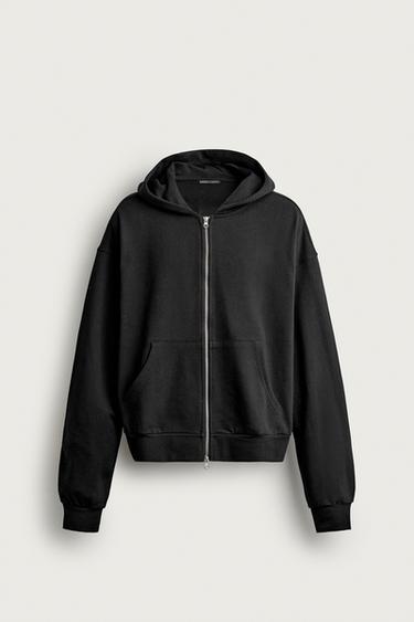 Zara 基本款拉鍊連帽運動衫 - 黑色