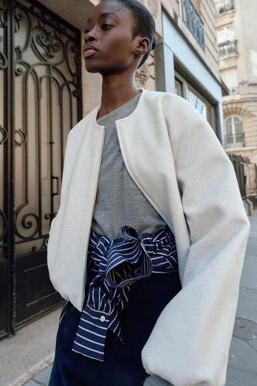 Zara SOFT BOMBER JACKET - Ecru