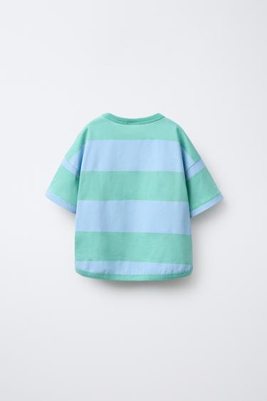 T-SHIRT À RAYURES ET IMPRIMÉ FRAISE - Vert de Zara - Image 1