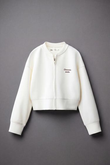 SUDADERA BOMBER SPORTY - Blanco de Zara