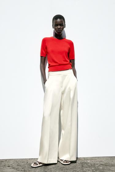 BASIC PLAIN KNIT SHORT SLEEVE TOP - Red by Zara