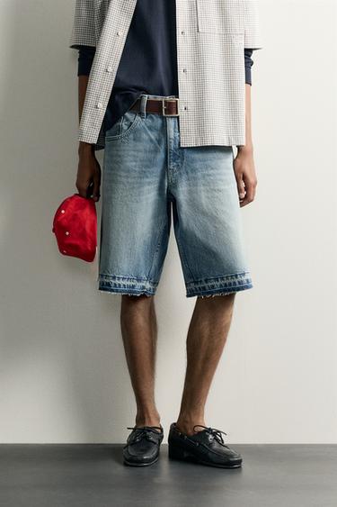 RELAXED FIT DENIM BERMUDA SHORTS - Light blue by Zara