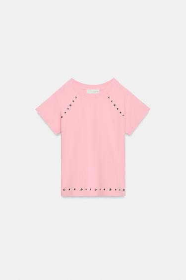 FADED-EFFECT T-SHIRT WITH STUDS - Pink by Zara