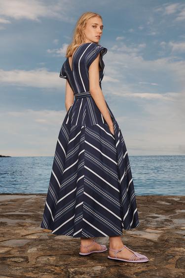LIMITED EDITION STRIPED GODET DRESS - Navy blue by Zara - Image 2