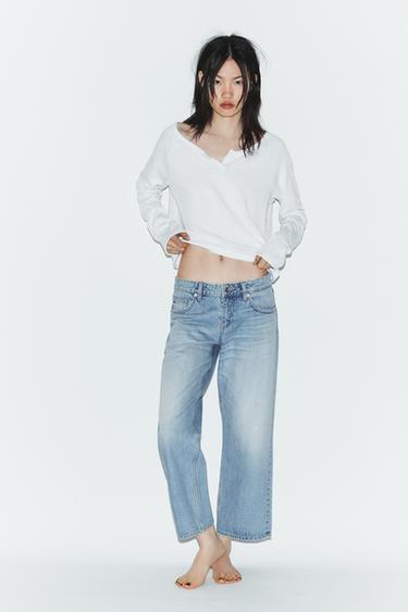 TRF WIDE-LEG CROPPED LOW-RISE JEANS - Light blue by Zara
