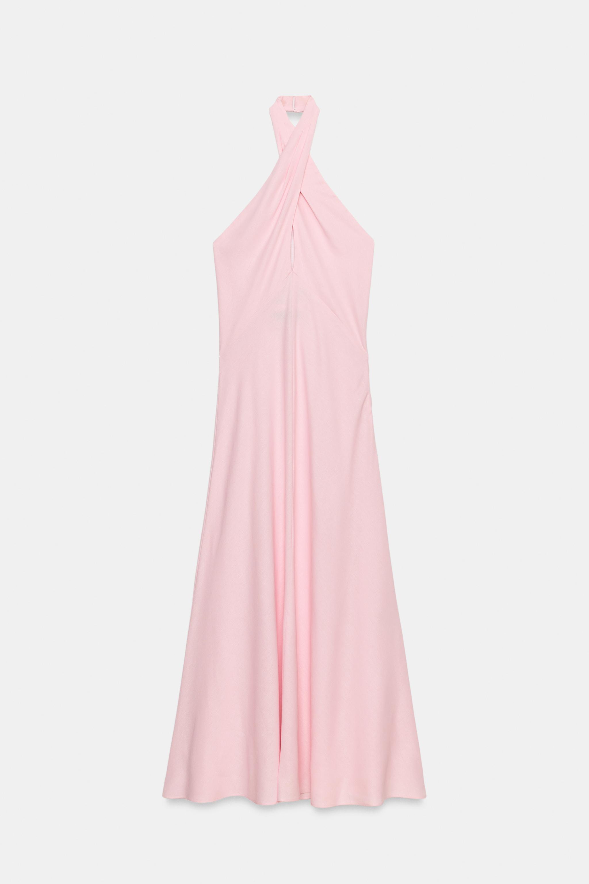 Zara Keten Halter Yaka Midi Elbise görsel 8