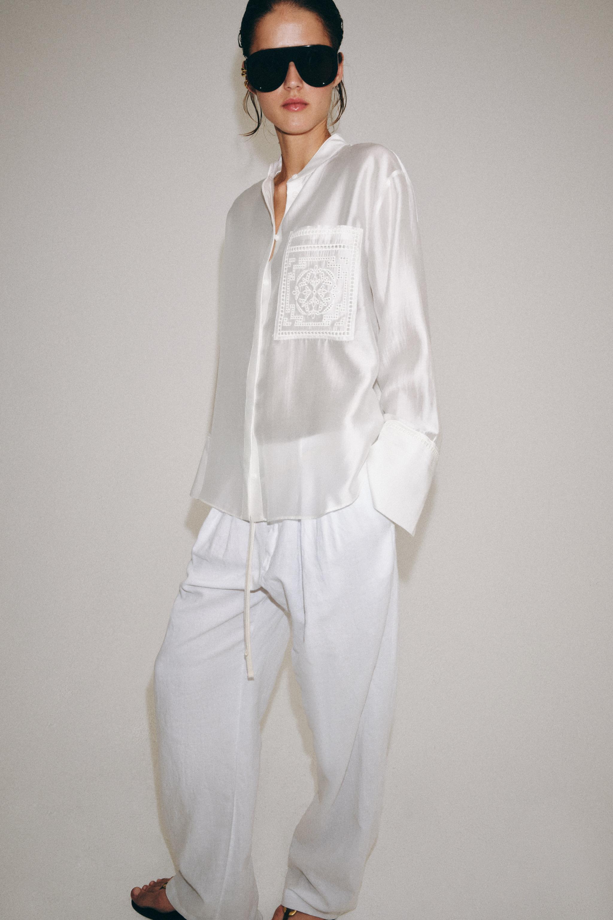 ZW COLLECTION EMBROIDERED POCKET SHIRT — White