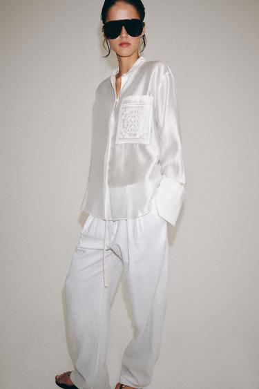 EMBROIDERED POCKET SHIRT ZW COLLECTION - White by Zara
