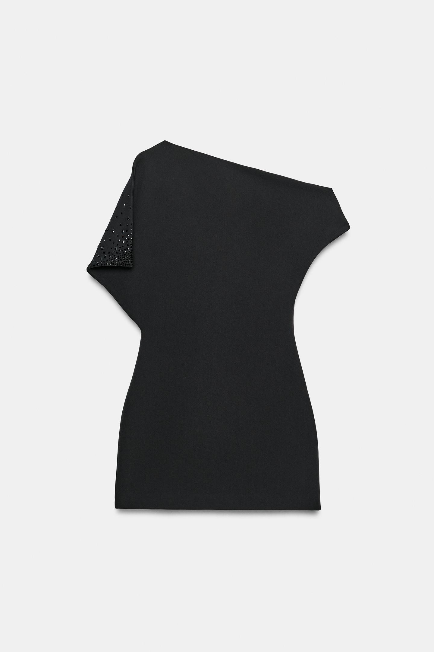 Женское платье Zara Asymmetric Glitter Mini, цвет: Чёрный — фото 8