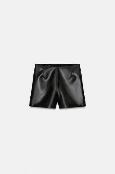 SHORT TAILLE HAUTE EN MATIÈRE SYNTHÉTIQUE - Noir de Zara - Image 2