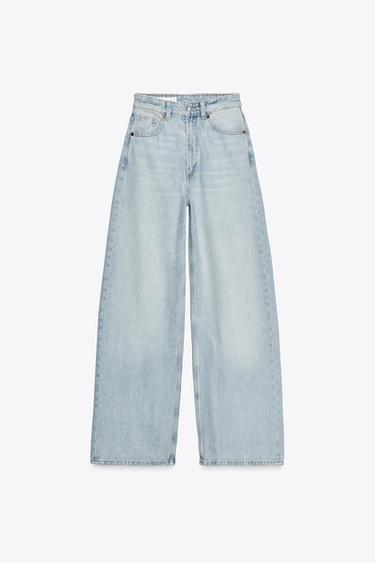 JEANS TRF EXTRA WIDE LEG بسرج عال - أزرق فاتح الخاص بـ Zara