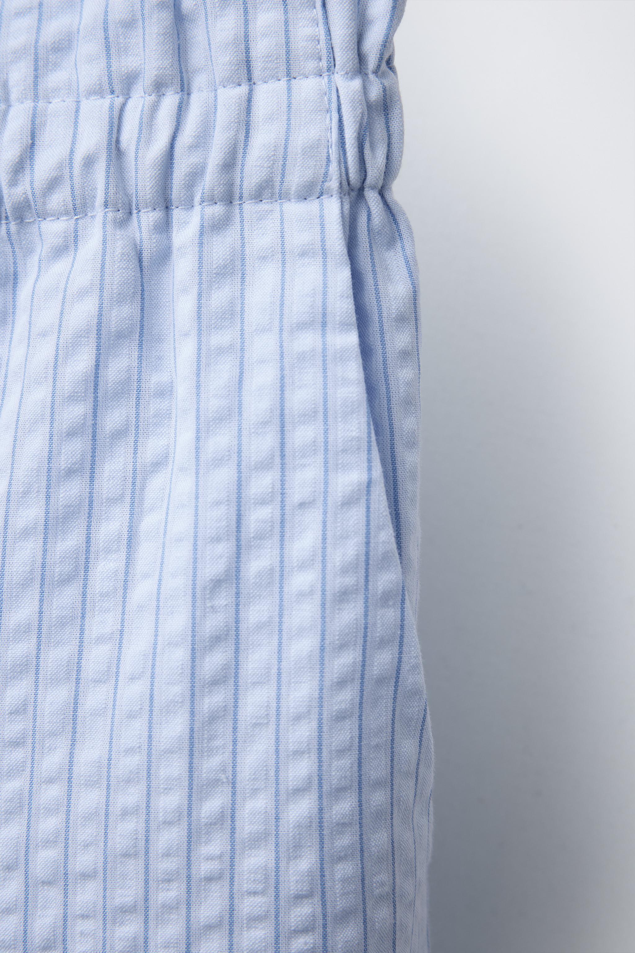 STRIPED SEERSUCKER PANTS - Blue | ZARA United States