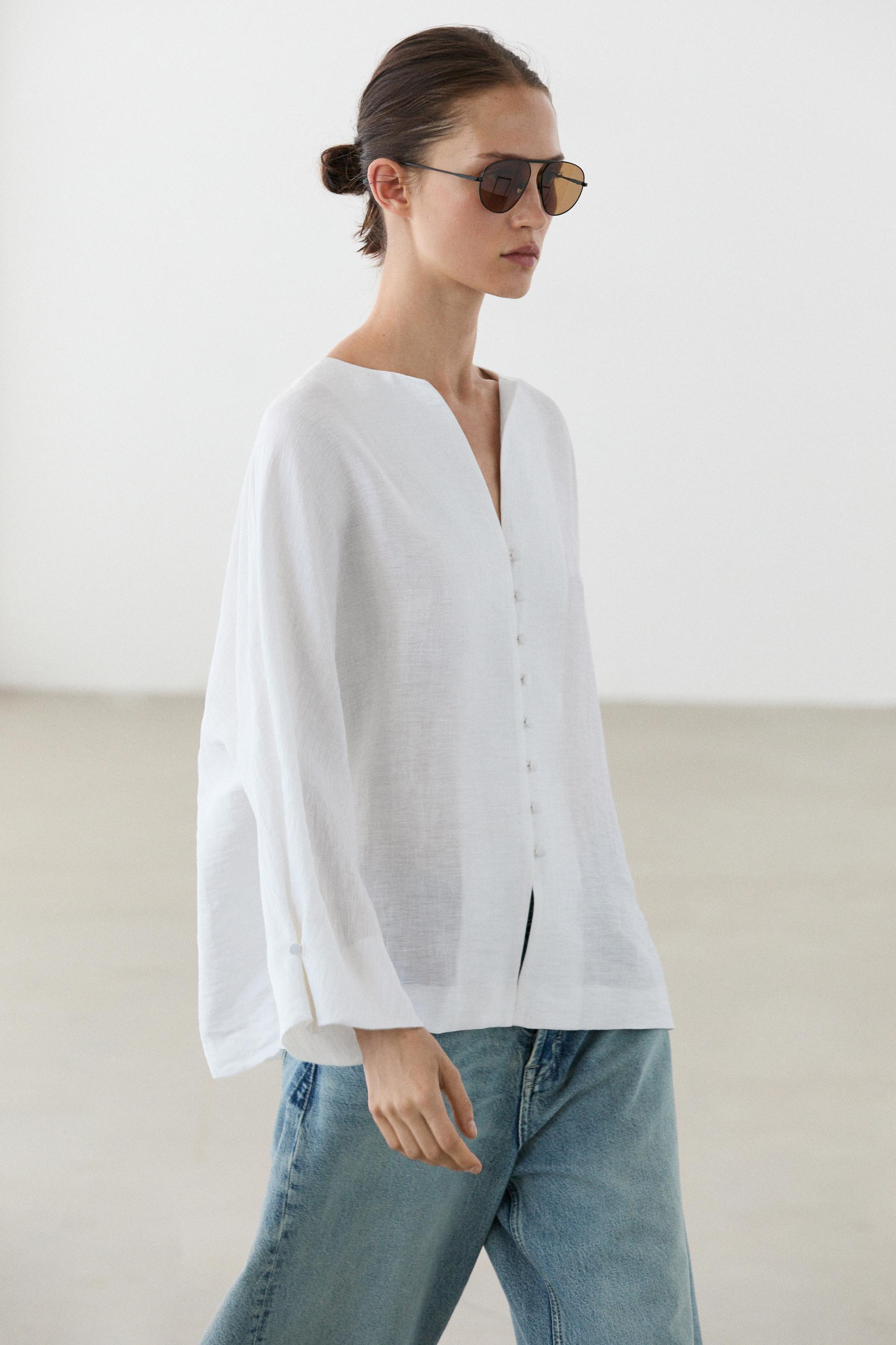 Linen blend overshirt with buttons — White