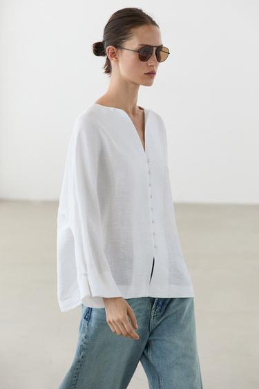 Linen blend overshirt with buttons — White 2